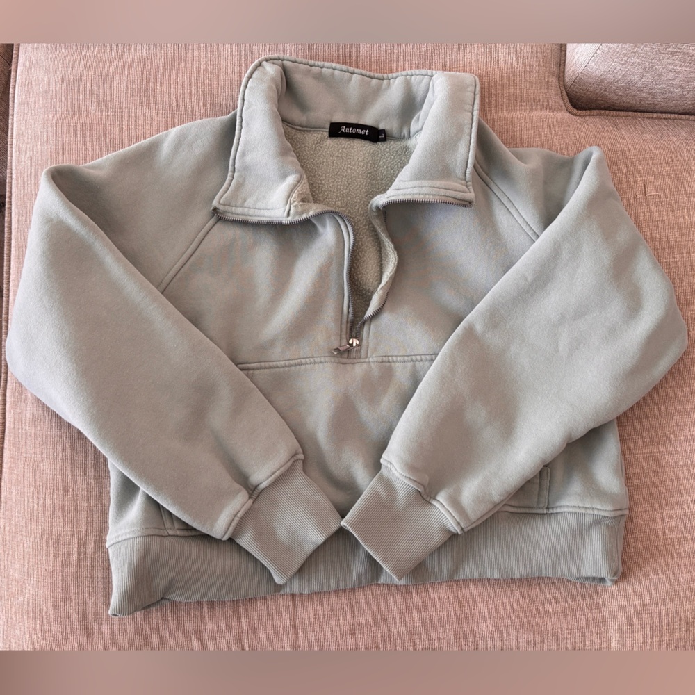 Seafoam Green Quarter-Zip Pullover - Cropped Style